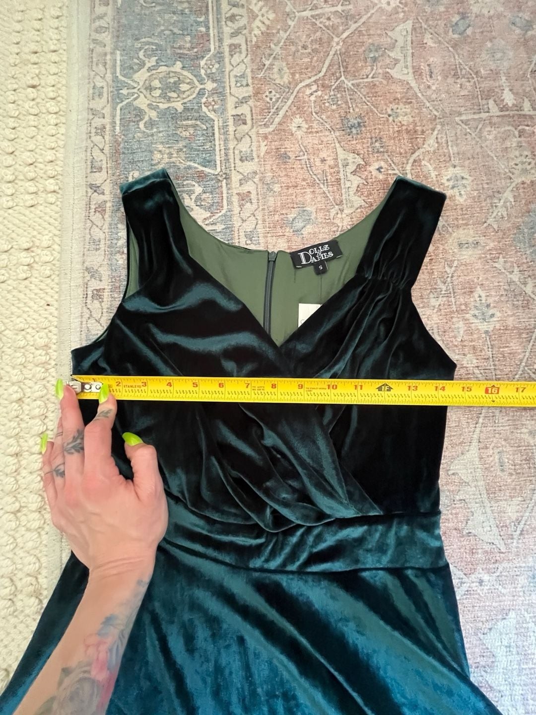 Dollz & Dames Crossover Bust Velvet Flare Dress in Emerald