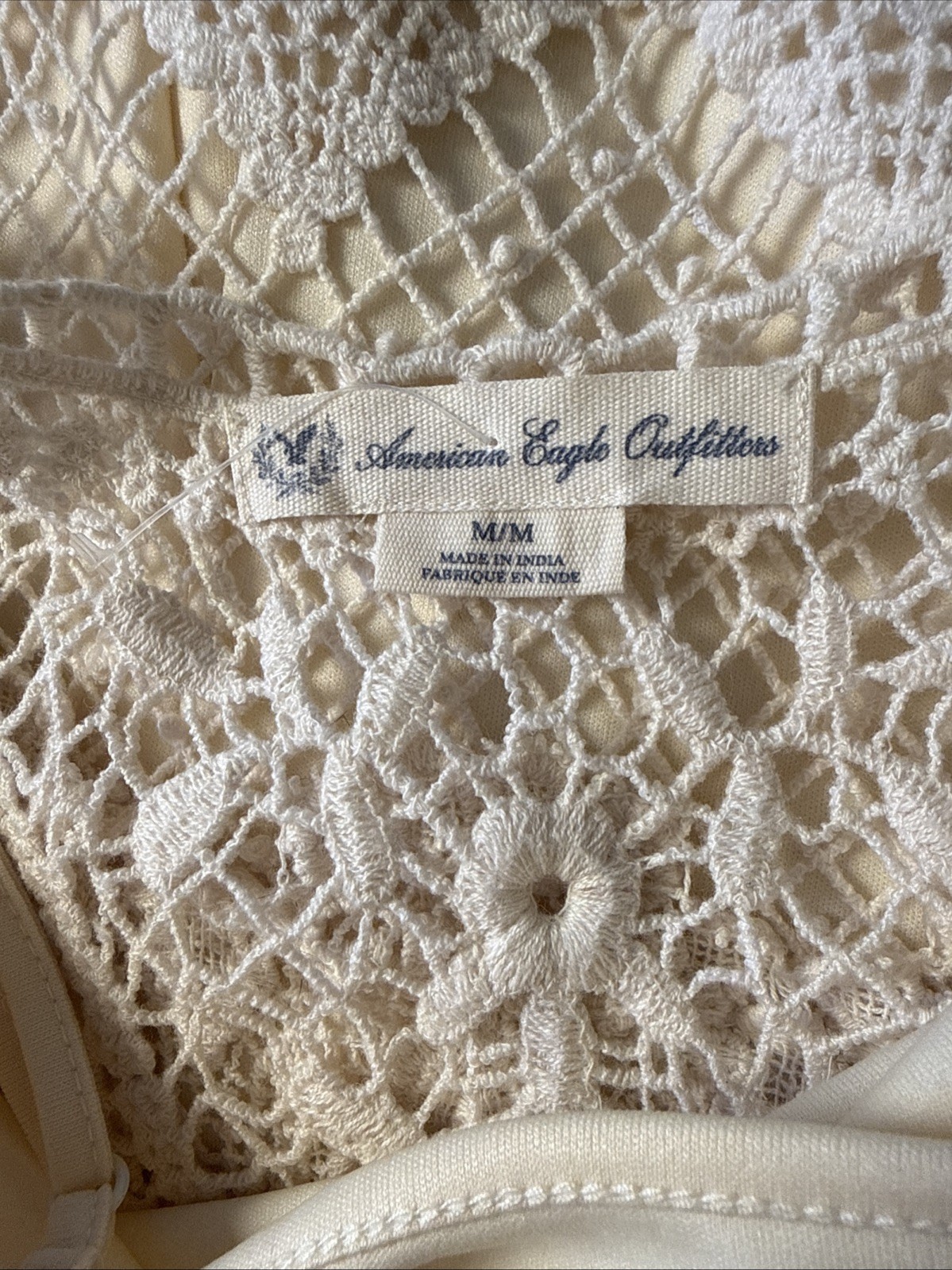 American Eagle Ivory Fine Crochet Slip Dress M Beach Travel Boho Romantic