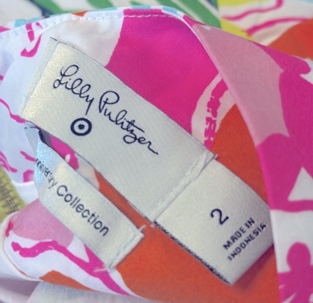 Lilly Pulitzer Pink Floral Shift Mini Dress Scoop Neck Lace Trim Zip Women 2