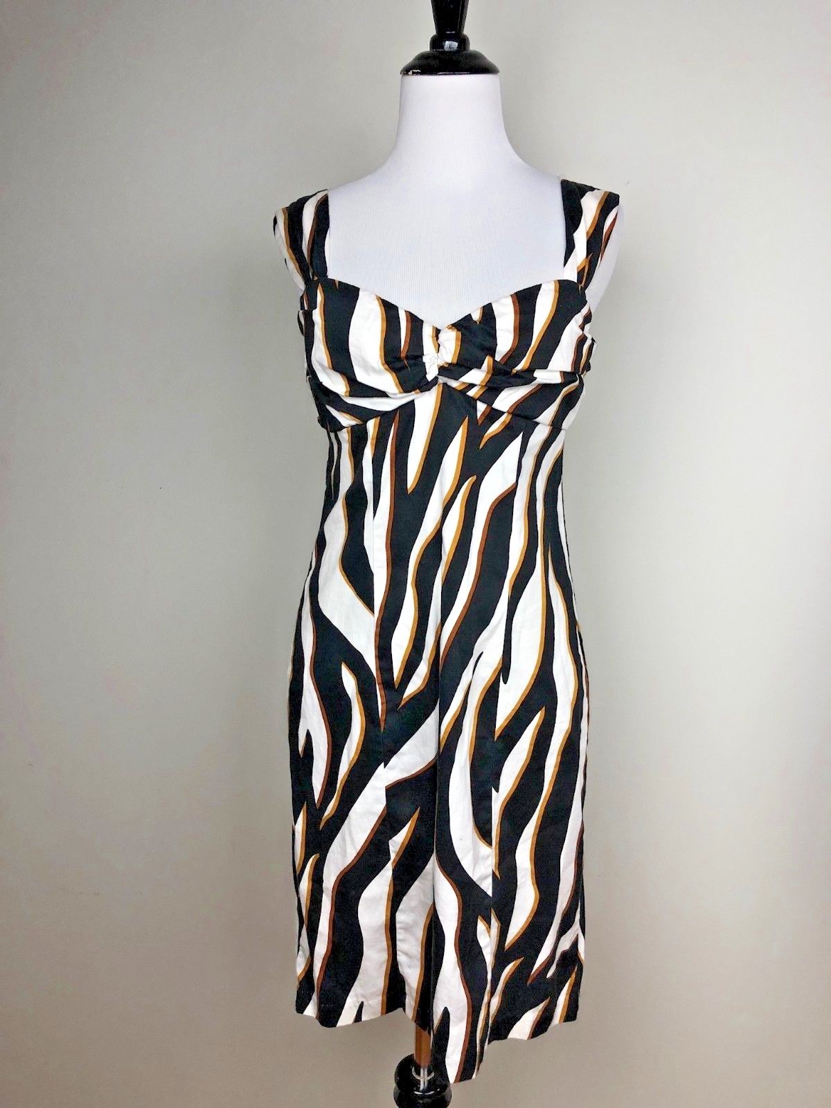 Candies Zebra Print Sz 5 White Black Brown Body Con Stretch Cocktail Dress Jrs