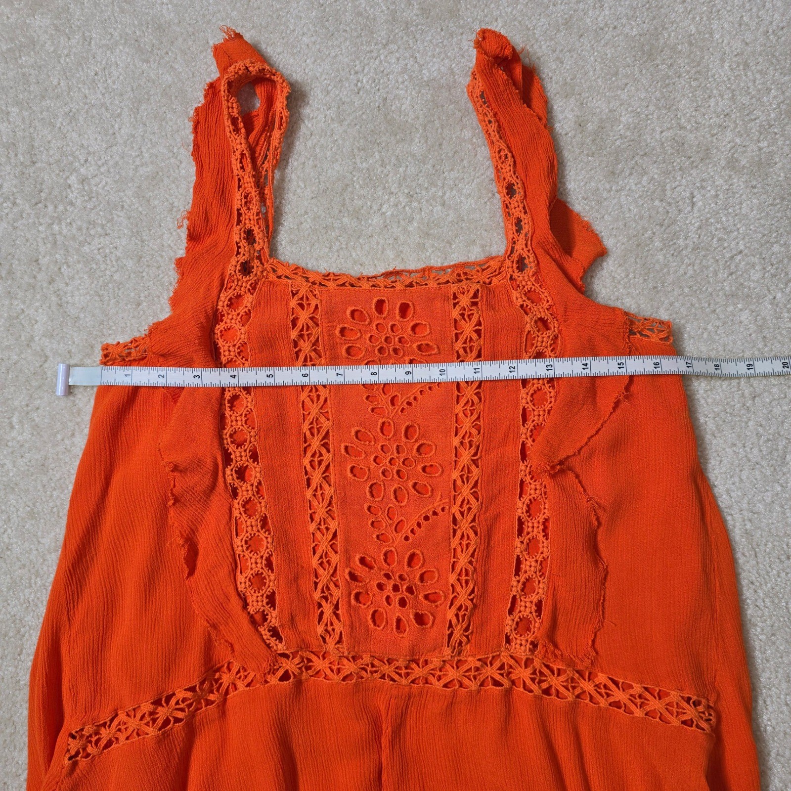 Free People Priscilla Coral Orange Crochet Lace Mini Dress Tunic Boho Festival