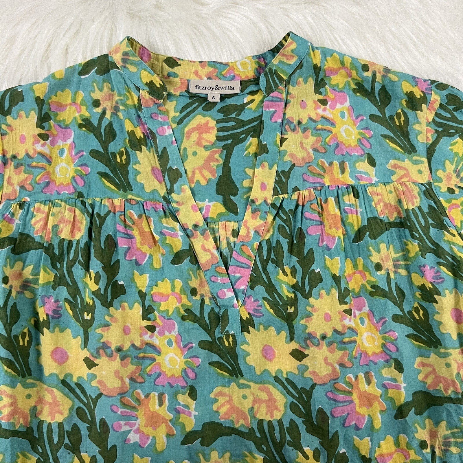 Fitzroy & Willa Size Small Floral Short Sleeve Cotton Dress