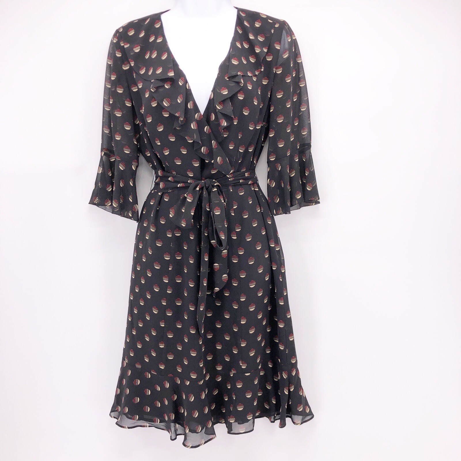 Ann Taylor Loft Size 4 w/ Tie & Ruffled Details 3/4 Sleeves Professional Dress
