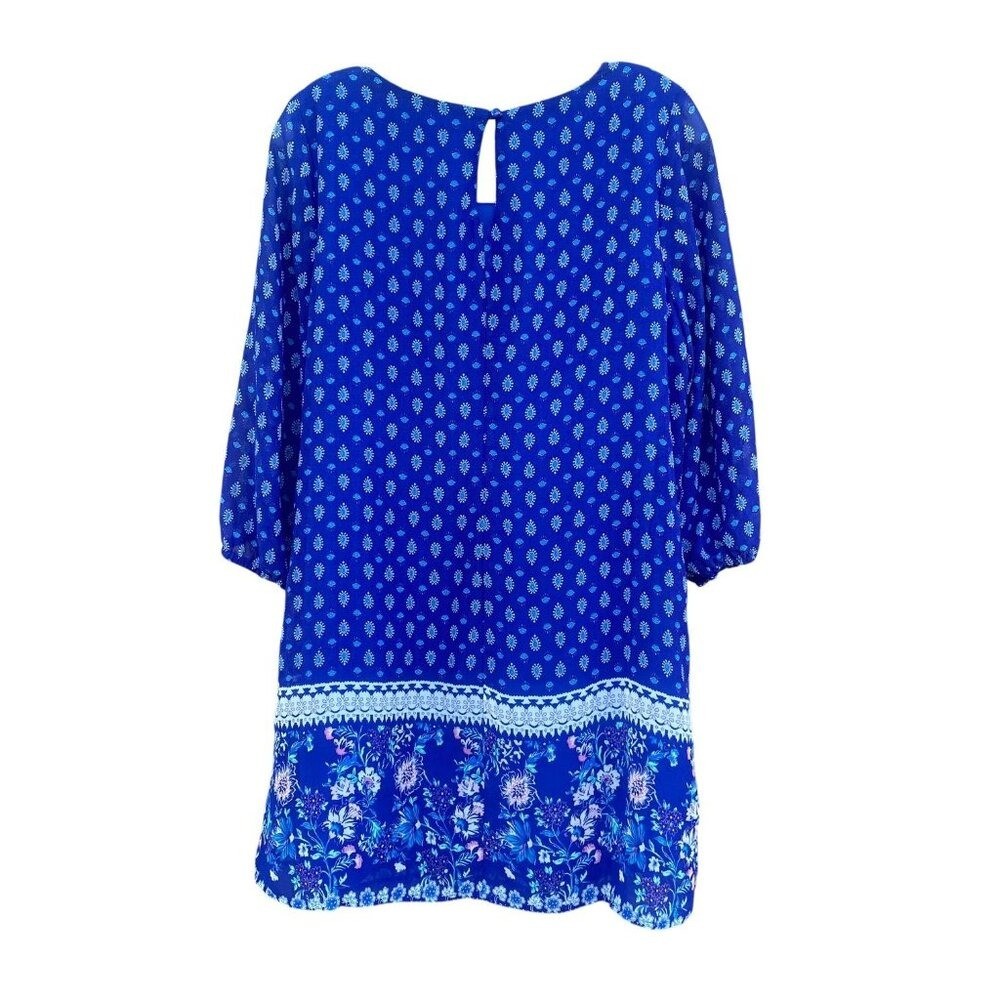 As U Wish Womens Blue Printed Shift Dress Size L Floral Hemline Long Sleeve