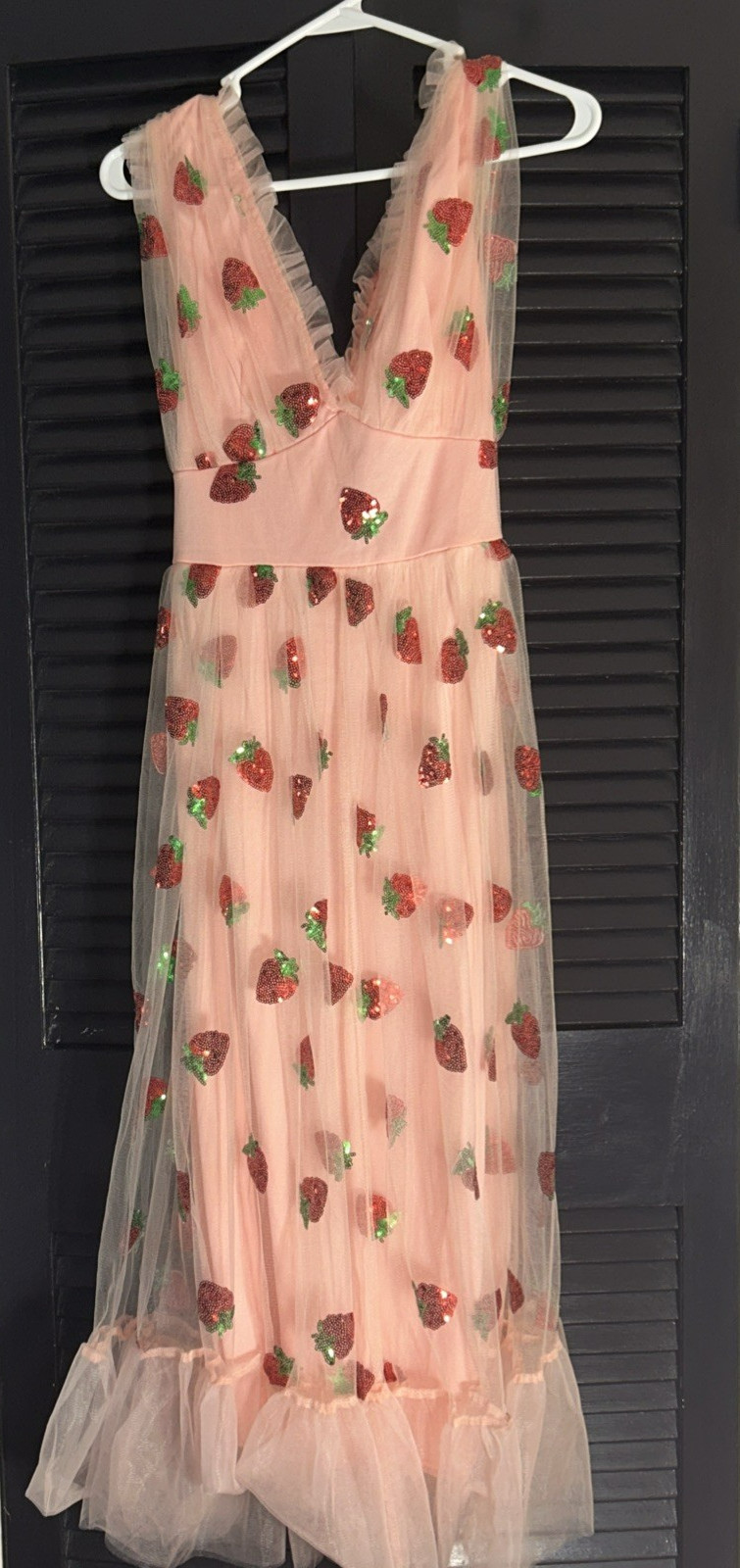 Strawberry Sequin Tulle Maxi Spring Pink Dress Retro Dress Size XL Fairy