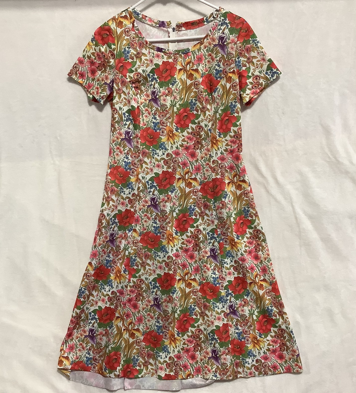 One Of A Kind Handmade Floral Dress Bright Colors Zip Hook & Loop Close Sz L/XL