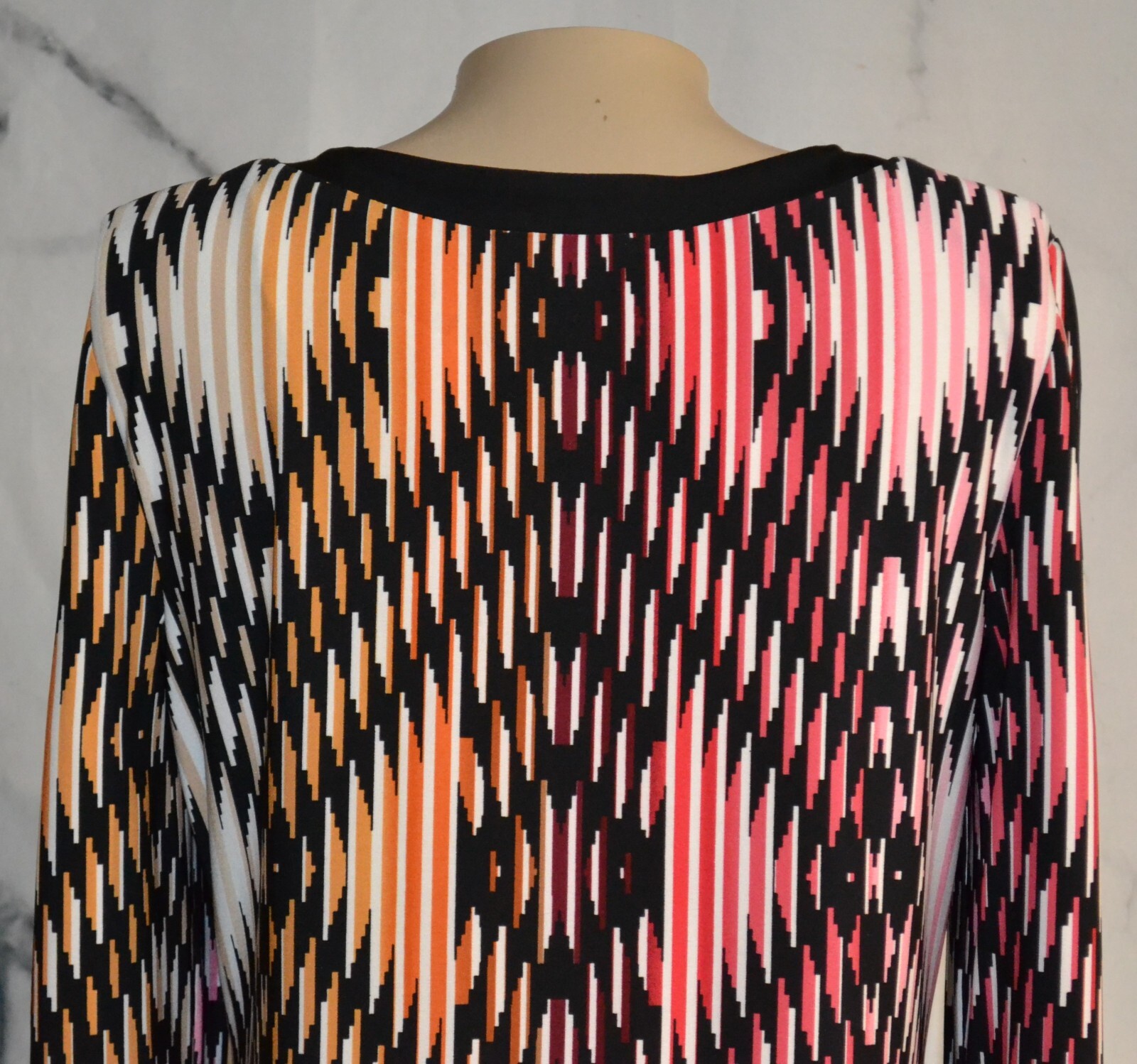 DRESSBARN Black Multicolor Striped Dress 12 3/4 Sleeves Unlined Polyester Blend