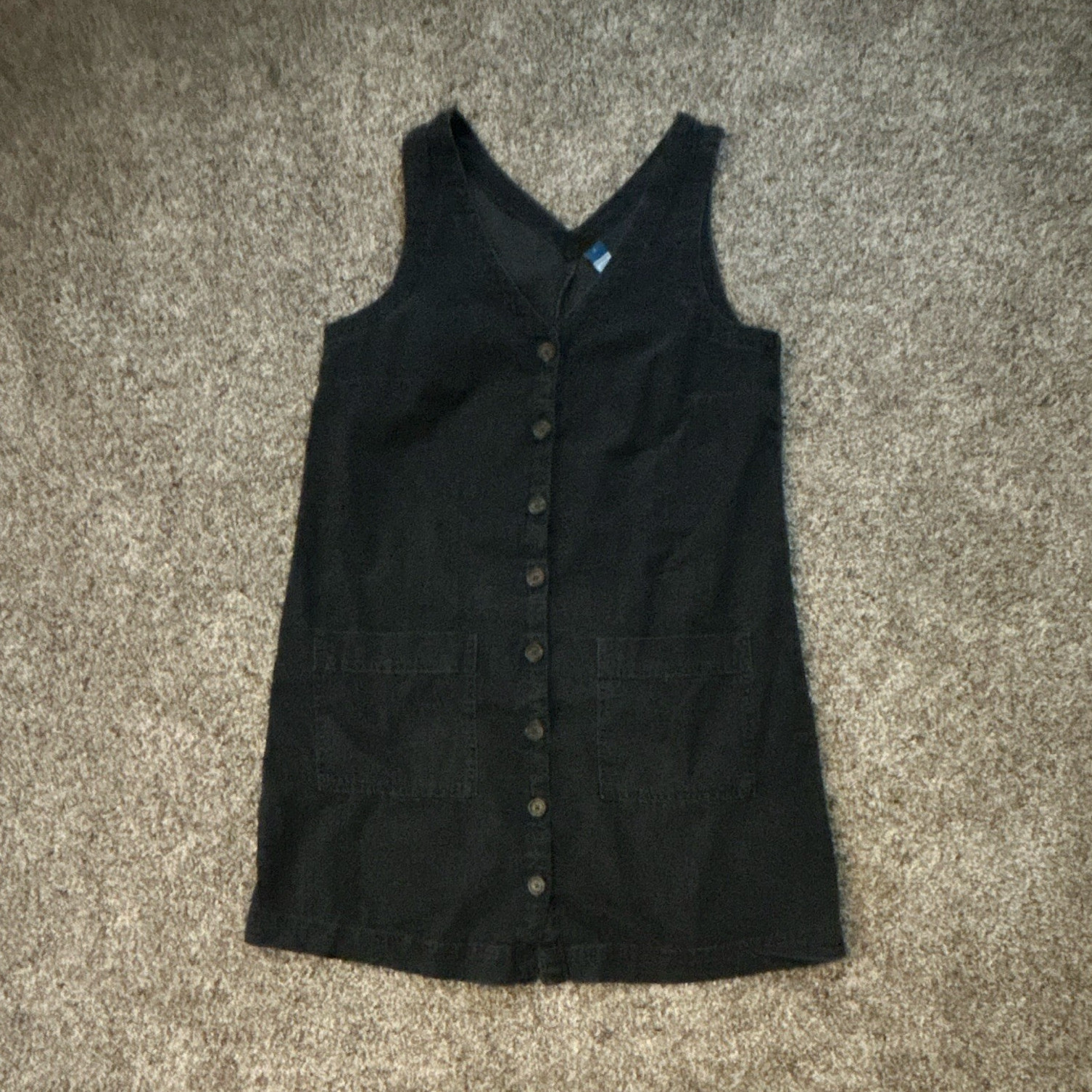Old Navy Women’s Black Denim Shift Dress S Button-Front V-Neck Pockets
