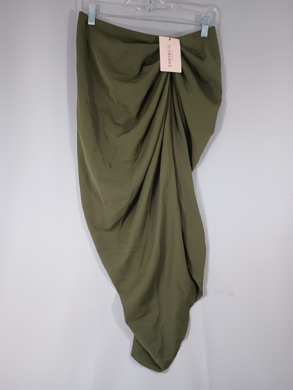 Shein Bae NEW Medium Dress Olive Green Ruched Cinch Side Elegant FAST Shipping
