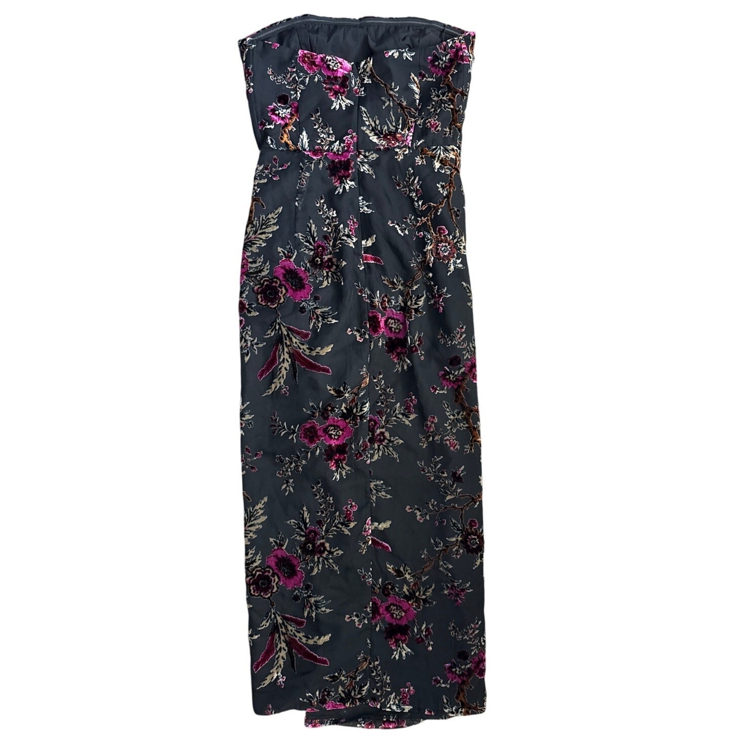 Showpo Jessel High Split Strapless Midi Dress Black Floral Size 2