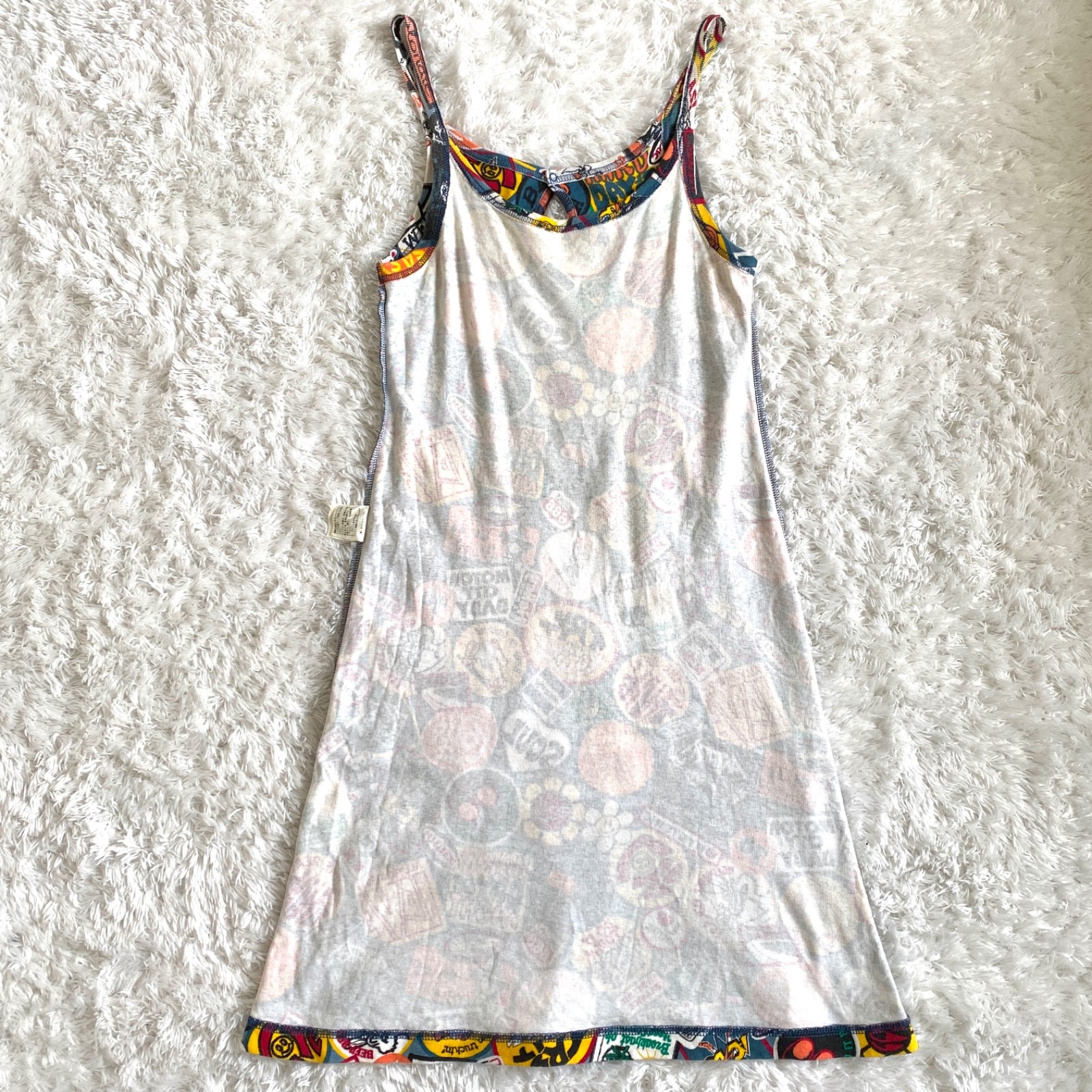 Hysteric Glamour Y2K Sticker Patch All-Over Print Cotton Camisole Slip Dress