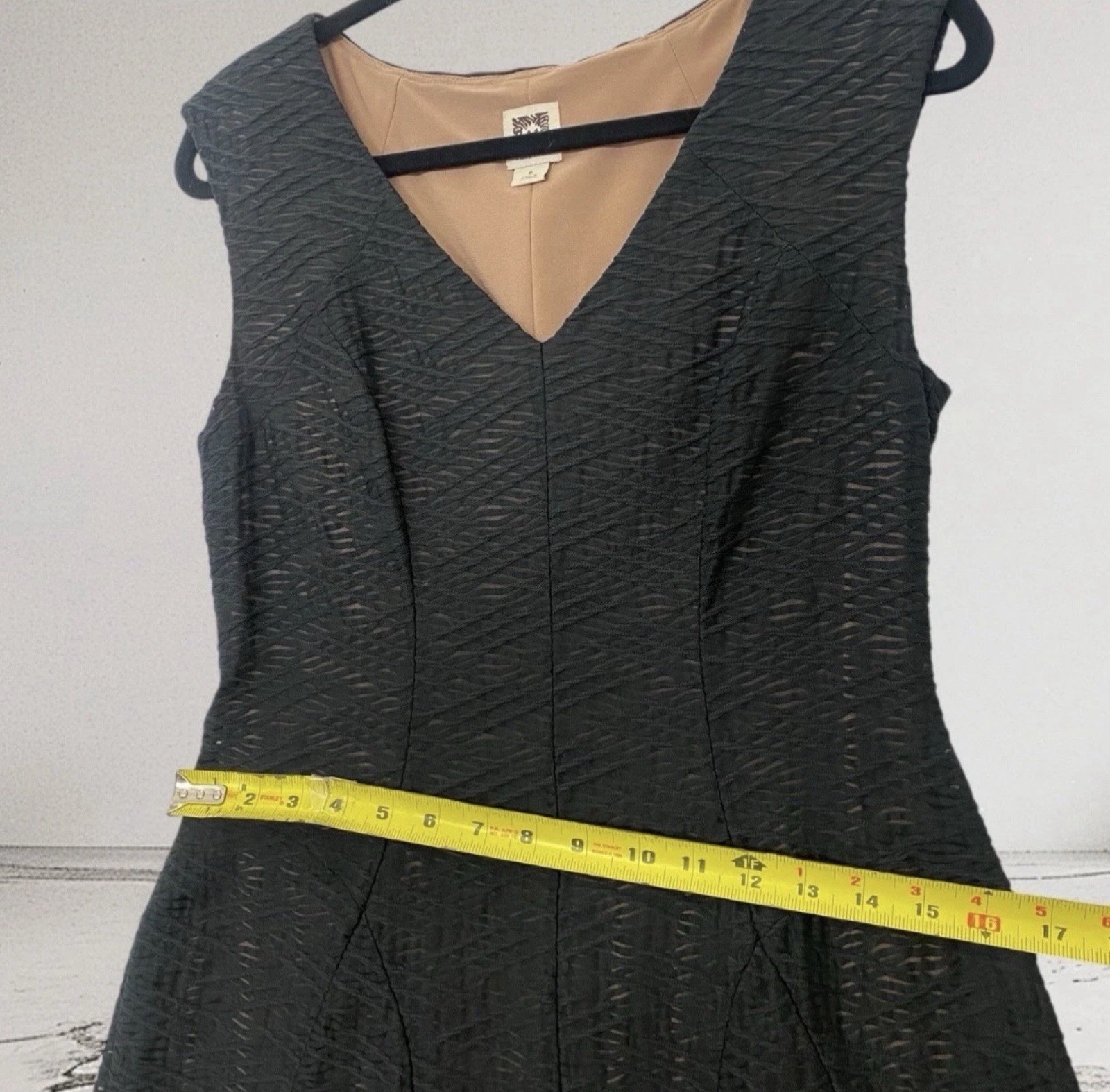 Anne Klein Womens Black Fit & Flare V Neck Dress Size 6 Elegant Cocktail Party