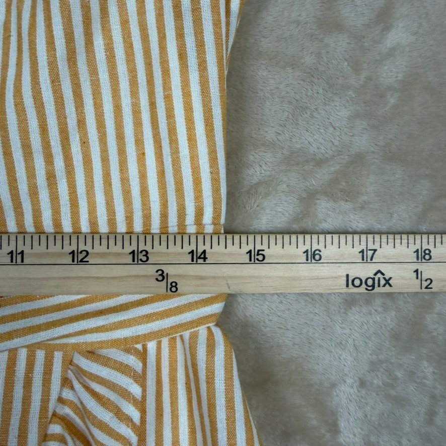 Everly Womens Medium Mustard Yellow White Striped Ruffle Mini Dress Summer