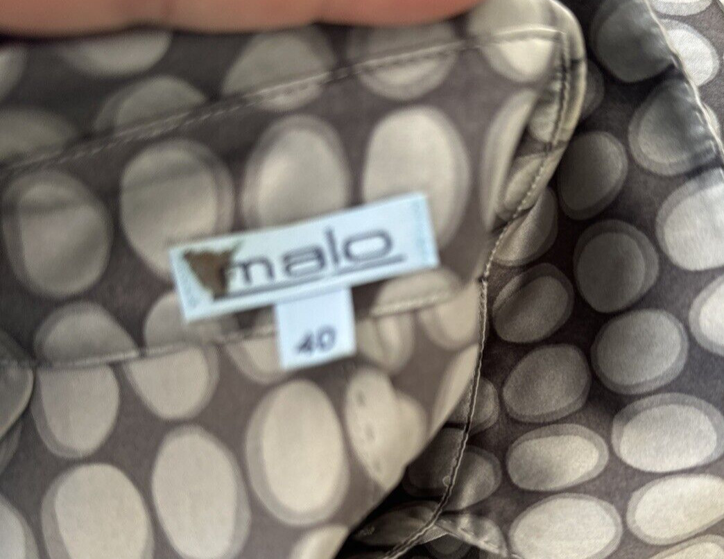 MALO GRAYS SILK PRINT BUTTON FRONT 3/4 SLEEVES CASUAL DRESS Sz 40 MADE IN ITALY