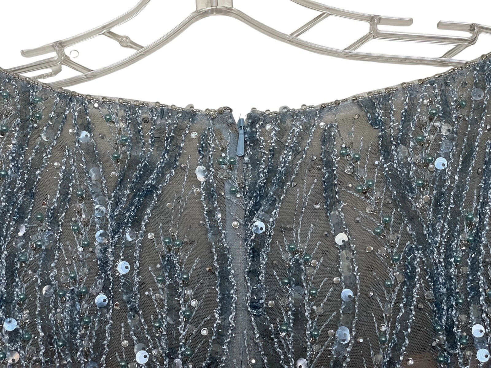 Mac Duggal Gown Dress Size 2 Embellished Beaded Cap Sleeves Sea Mist 79298