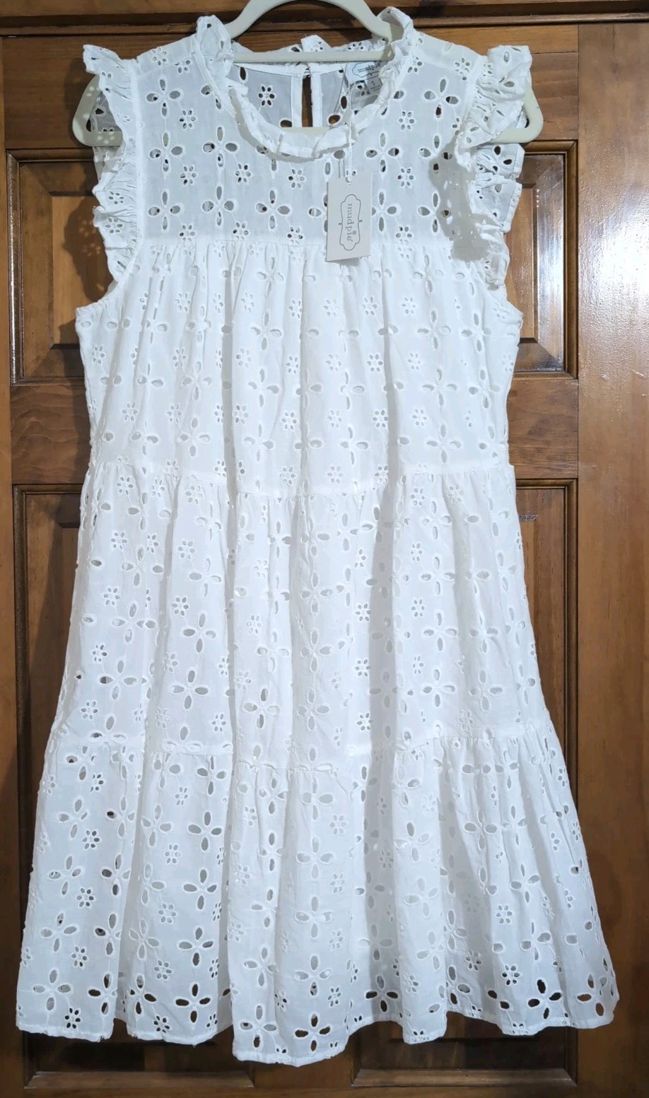 Mud Pie Lulu Eyelet Tiered Mini Dress White Beach Vacation Party Woman S(1477)D