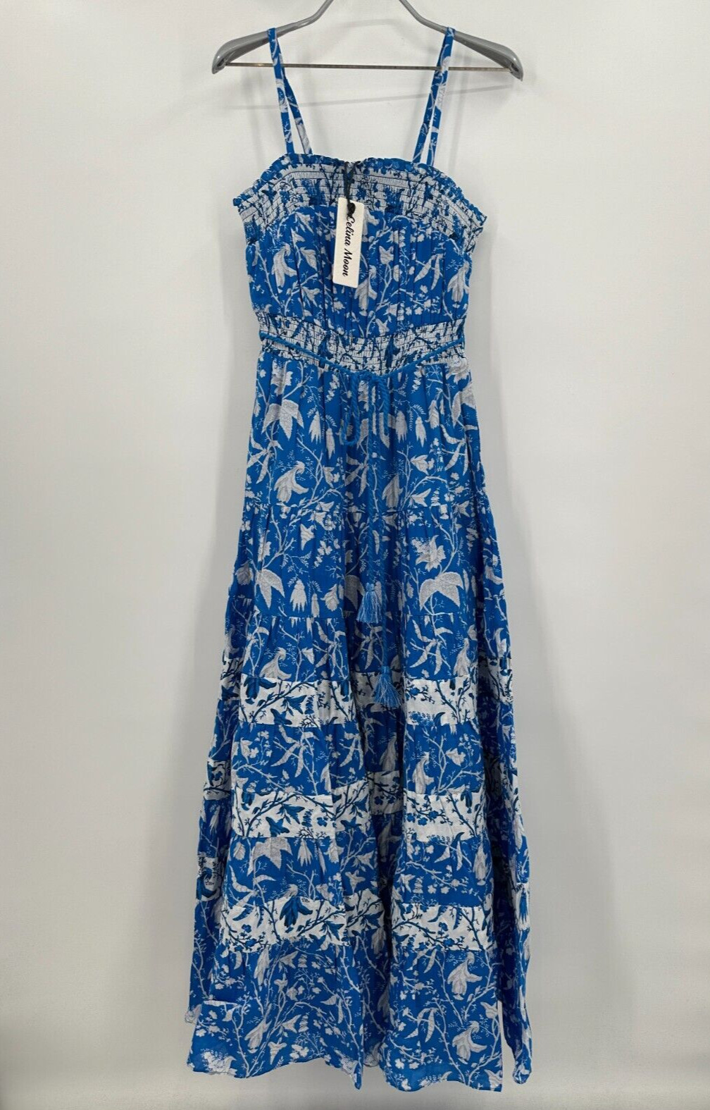 Celina Moon Blue Holy Floral Tiered Maxi Dress sz S Small NWT Sleeveless