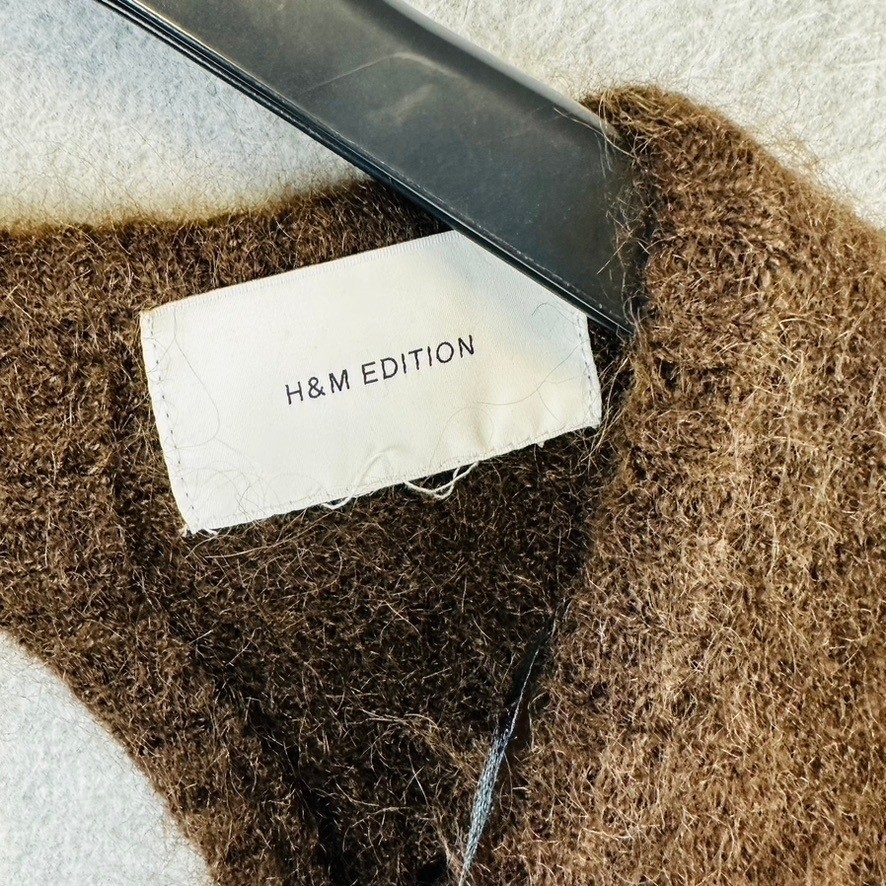 H&M Premium Womans Medium Dress Open-Back Mohair-Blend Dark Brown V-Neck