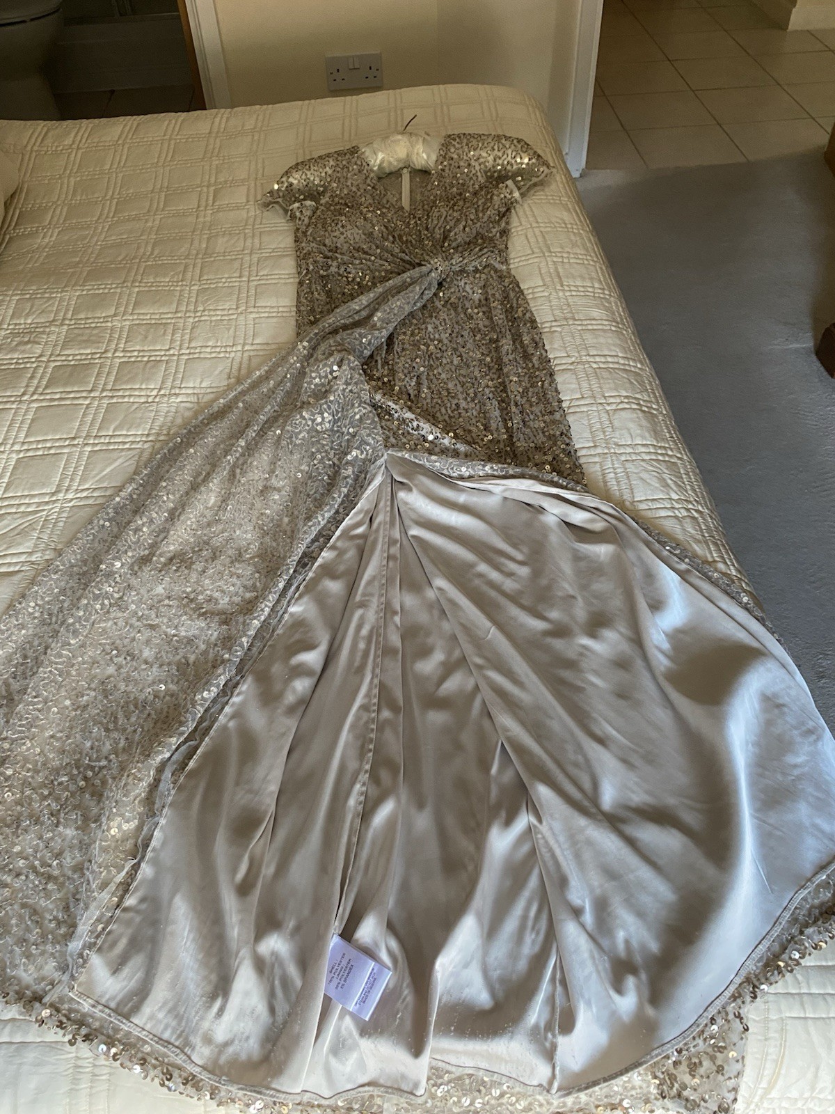 Jenny Packham Gold Sequin V-Neck Long Maxi Dress UK 10 Short Sleeve