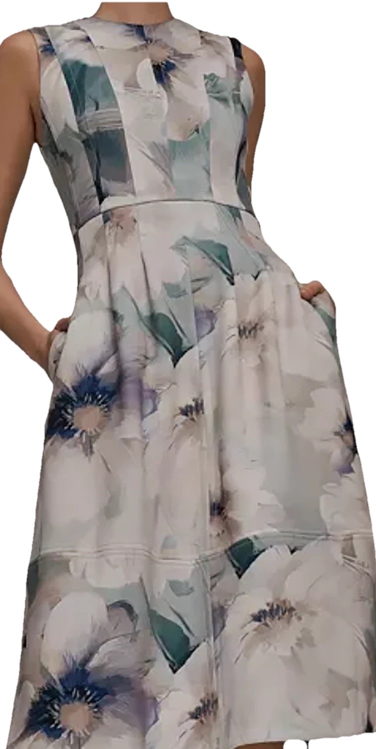 NWT Gorgeous Donna Karan NY Sleeveless Watercolor Midi Dress, Laurel, 8, $169