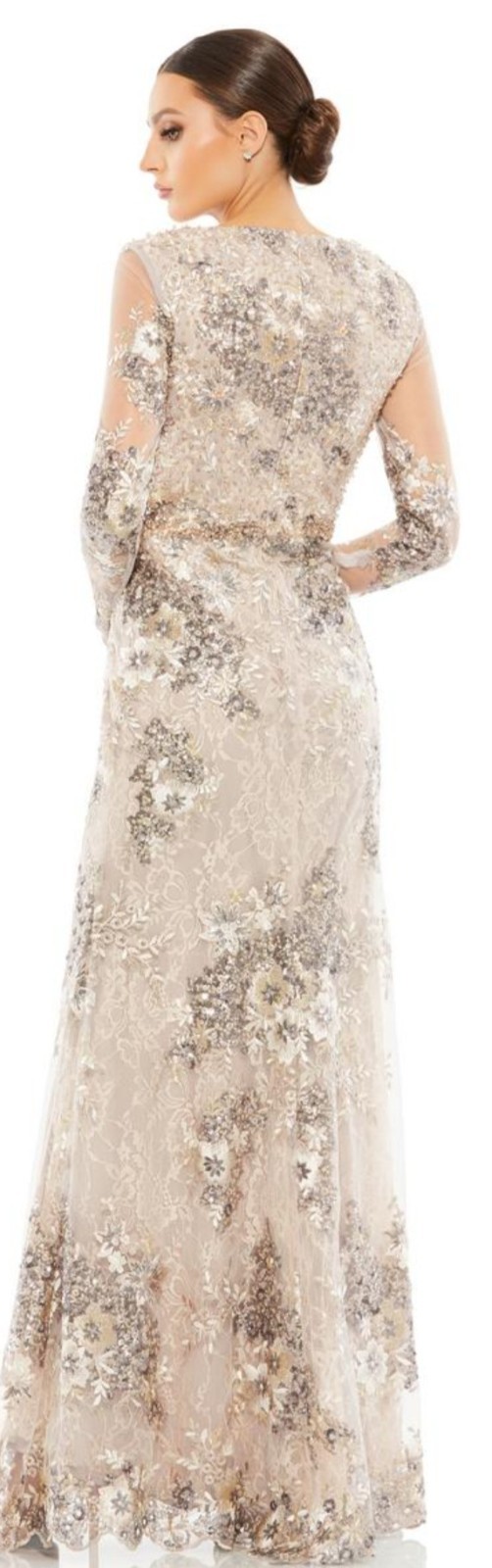 Mac Duggal 67539 Embellished V-neck Illusions Gown NWT Size 18 Taupe