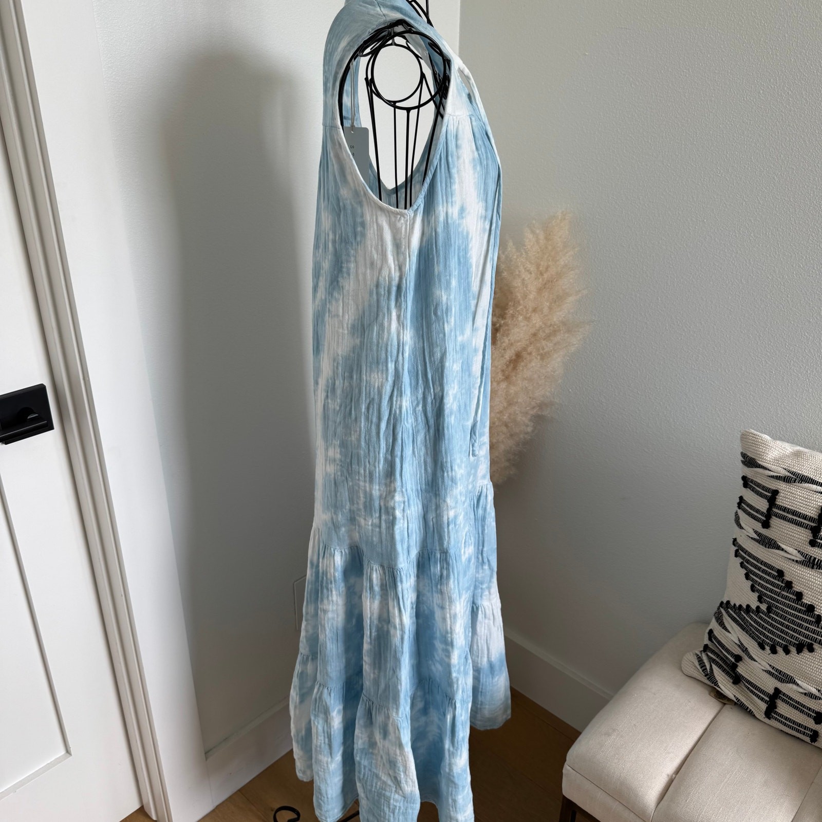 Stark X Sky Blue Tie Dye Gauze Cotton Layer Sleeveless Maxi Dress XSmall
