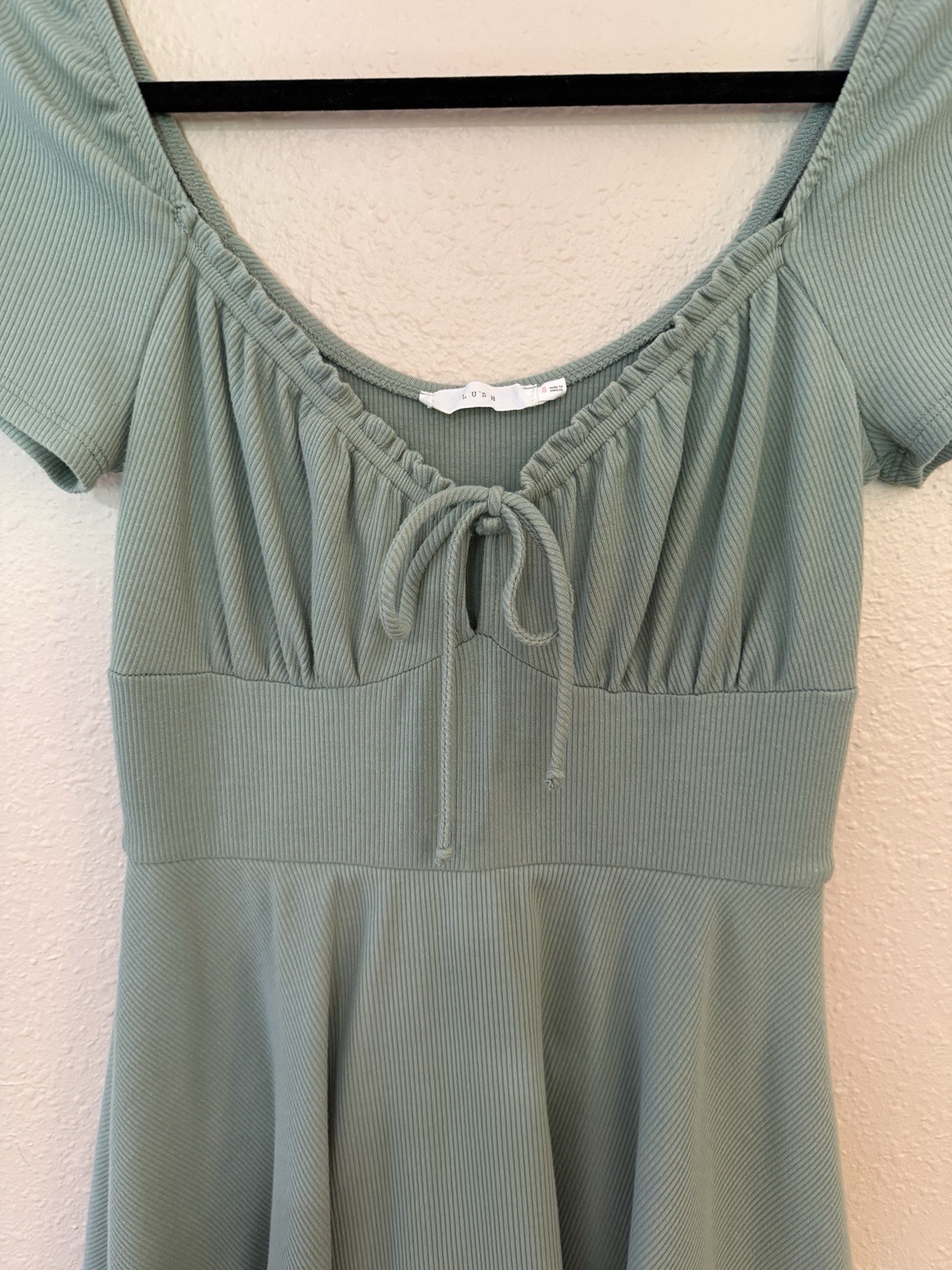LUSH Mint Green Ribbed Fit & Flare Mini Dress (Size S)