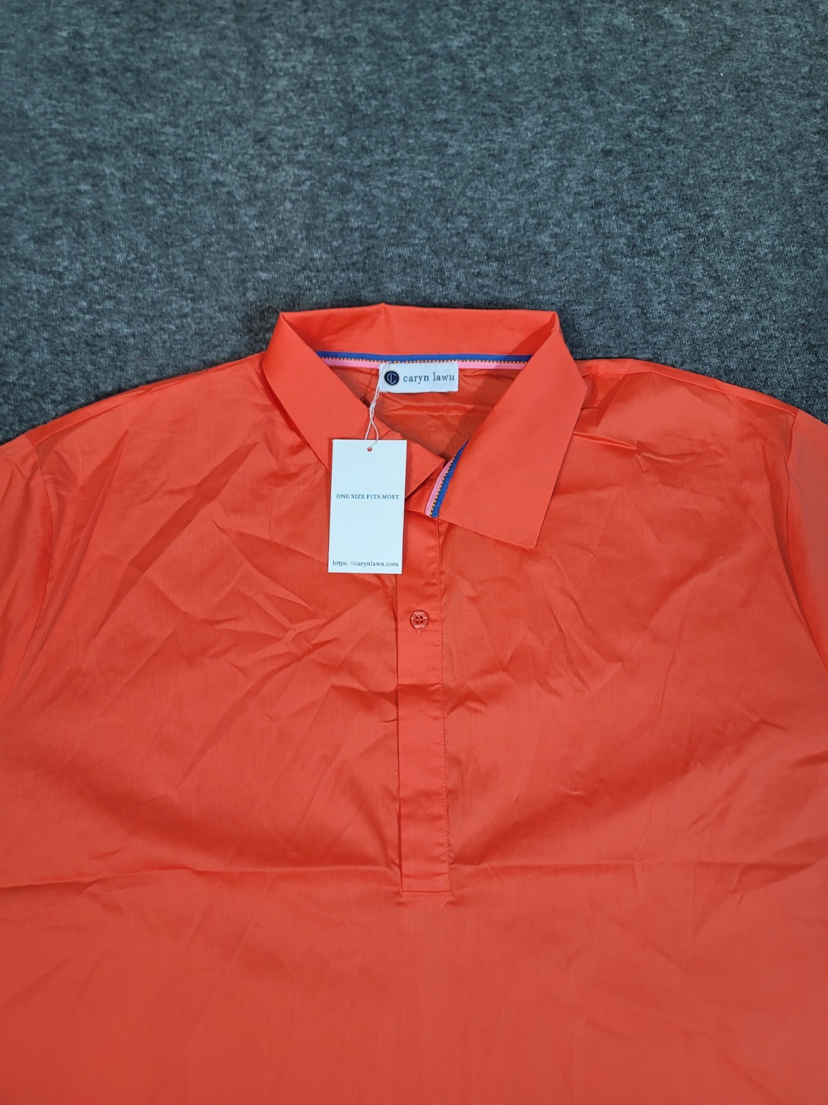 Caryn Lawn Jackie Womens Half Button One Size Orange Collard Short Sleeve NWT