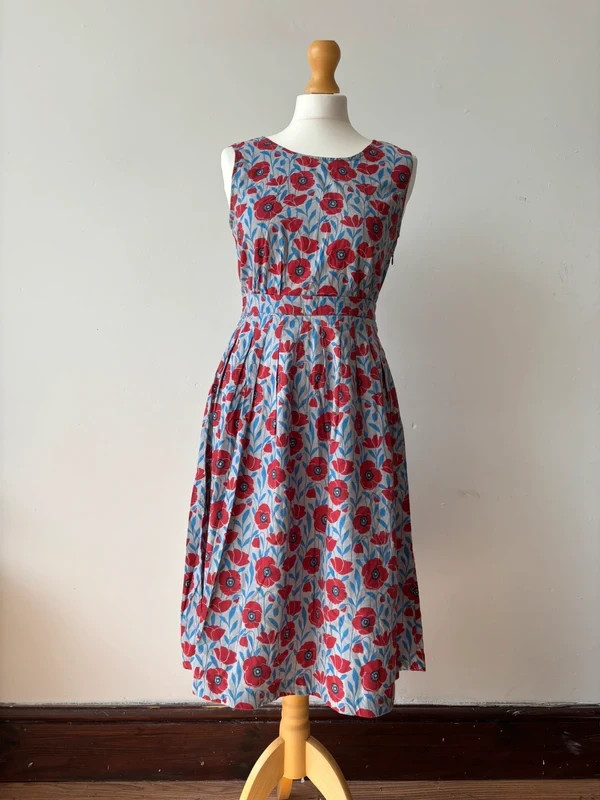 Seasalt Cornwall Women’s Grey Floral Poppy Midi Dress Tie Back Cotton UK 10
