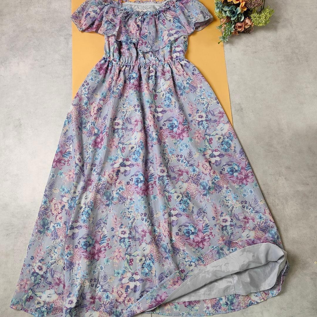 L’EST ROSE Floral Off Shoulder Maxi Dress Lavender Cottagecore Fairy Kei Japan