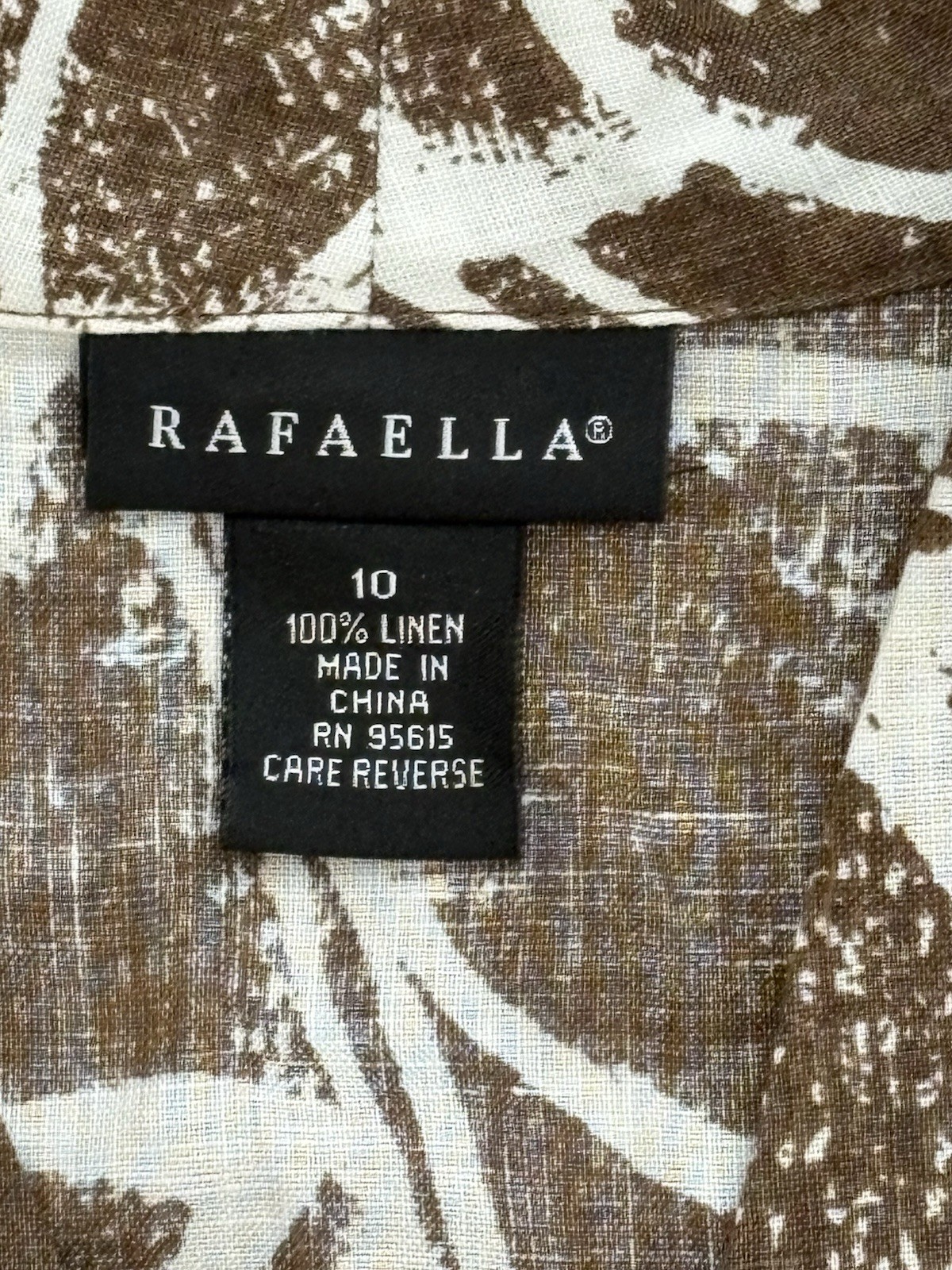 Rafaela 100% Linen Crossover V-neck Sleeveless Midi Brown Leaf Print Boho Chic