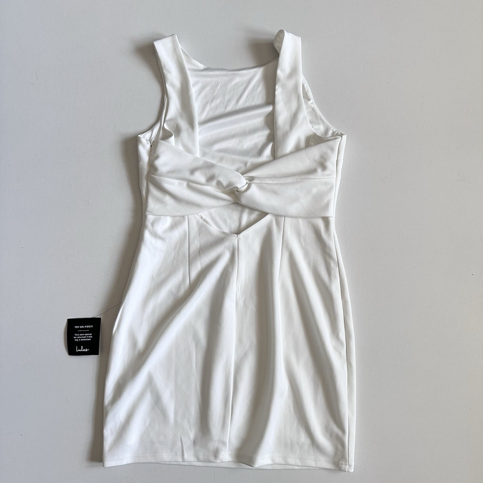 NWT Lulus Devoted Lover White Backless Knotted Mini Dress Large