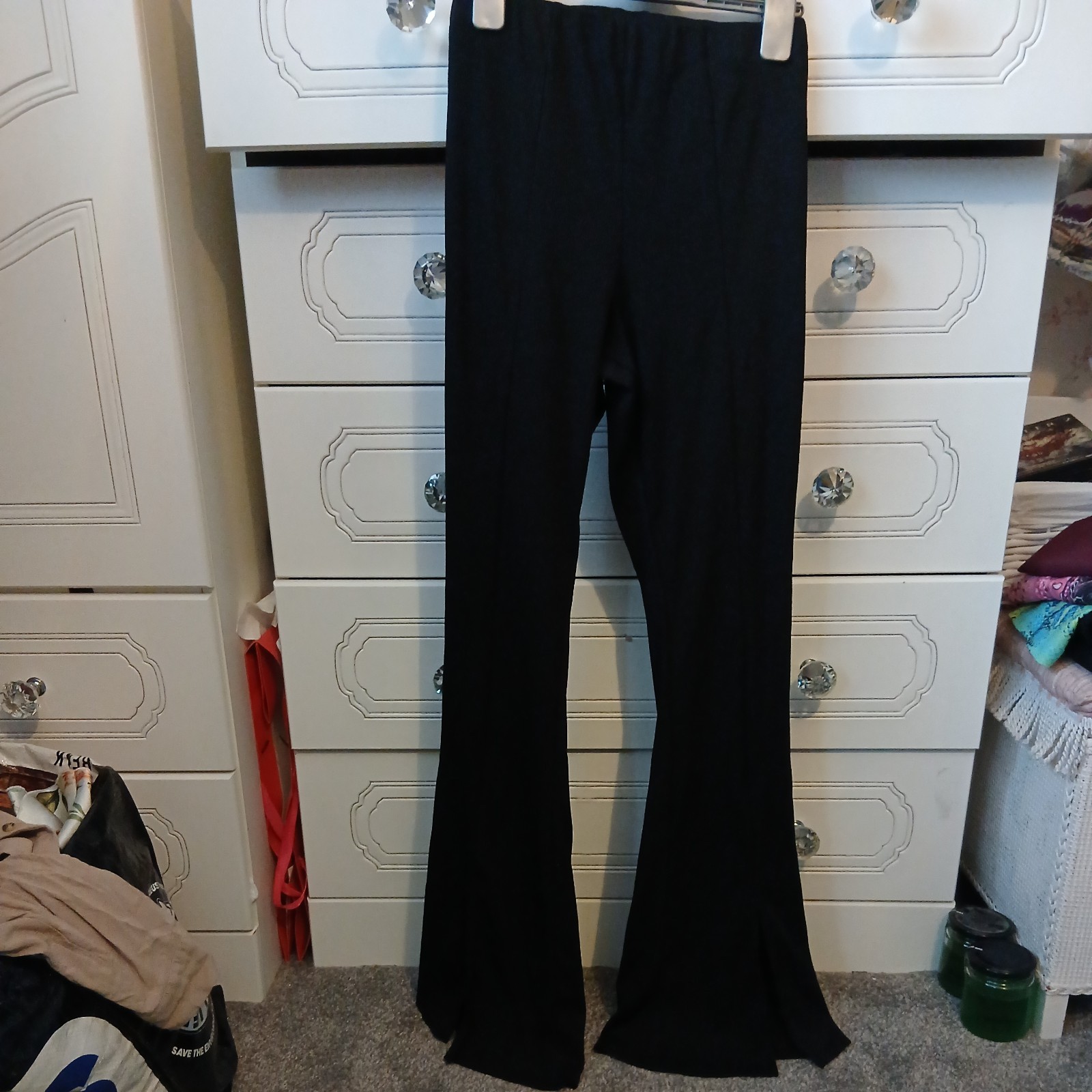 Black ribbed stretchy trousers flared – 10
