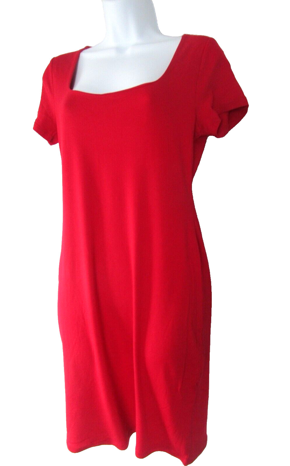 Ambiance Apparel Short Sleeve Square Neck Sort Red T-Shirt Dress Size L NEW