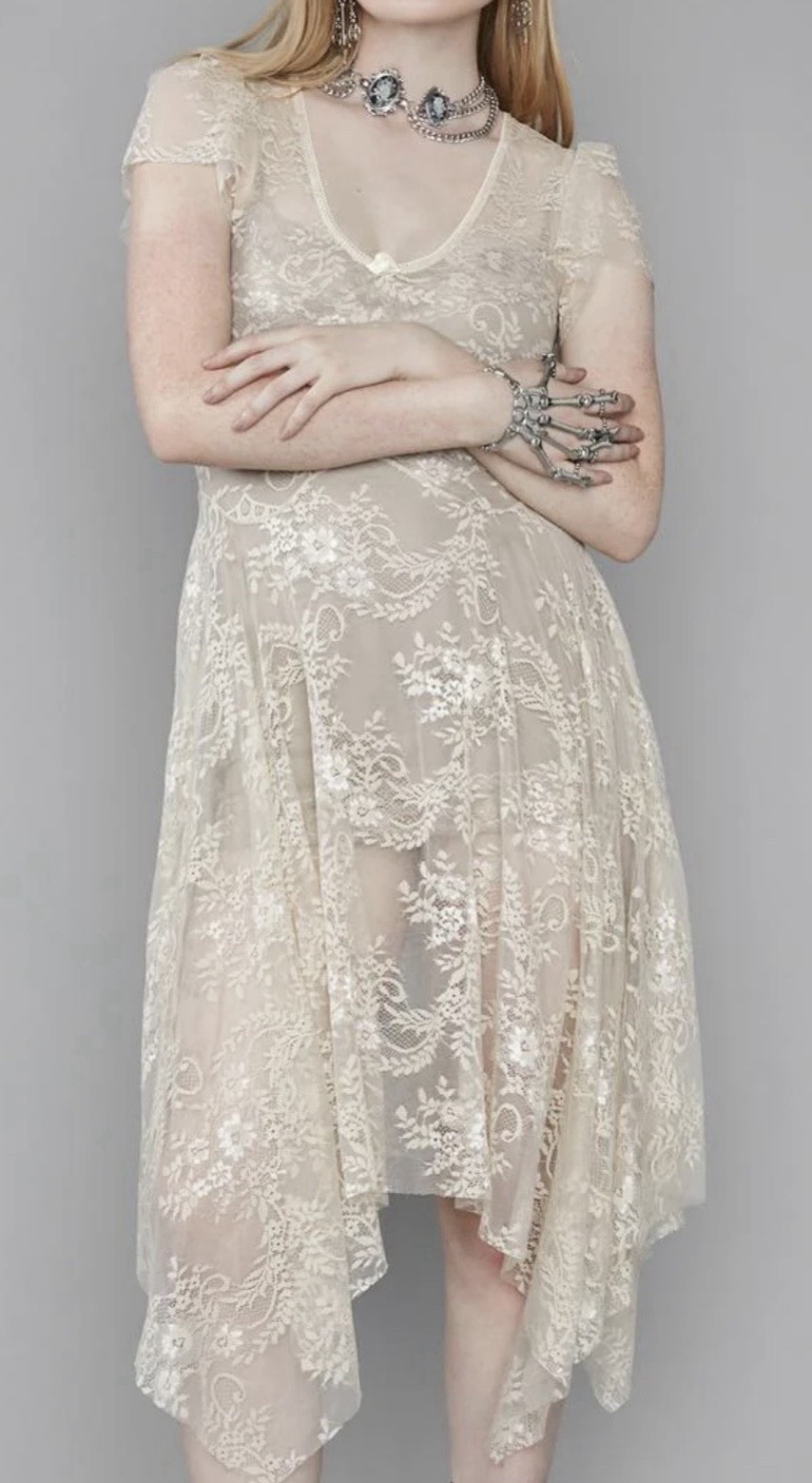 Dolls Kill Widow Dearly Departed Stretchy Lace Asymmetrical MIDI Dress XXL NWOT