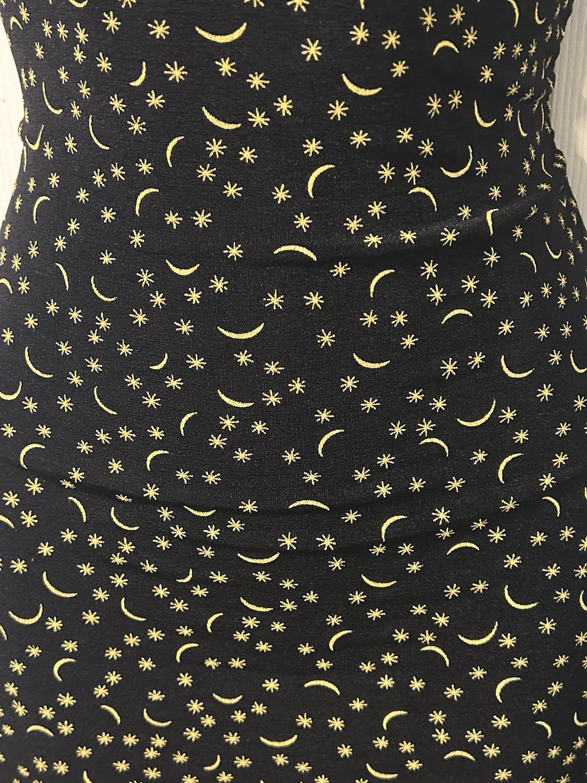 90s Y2K Goth Grunge Black Yellow Mini Dress Stars Moon Slinky Romantic Whimsy