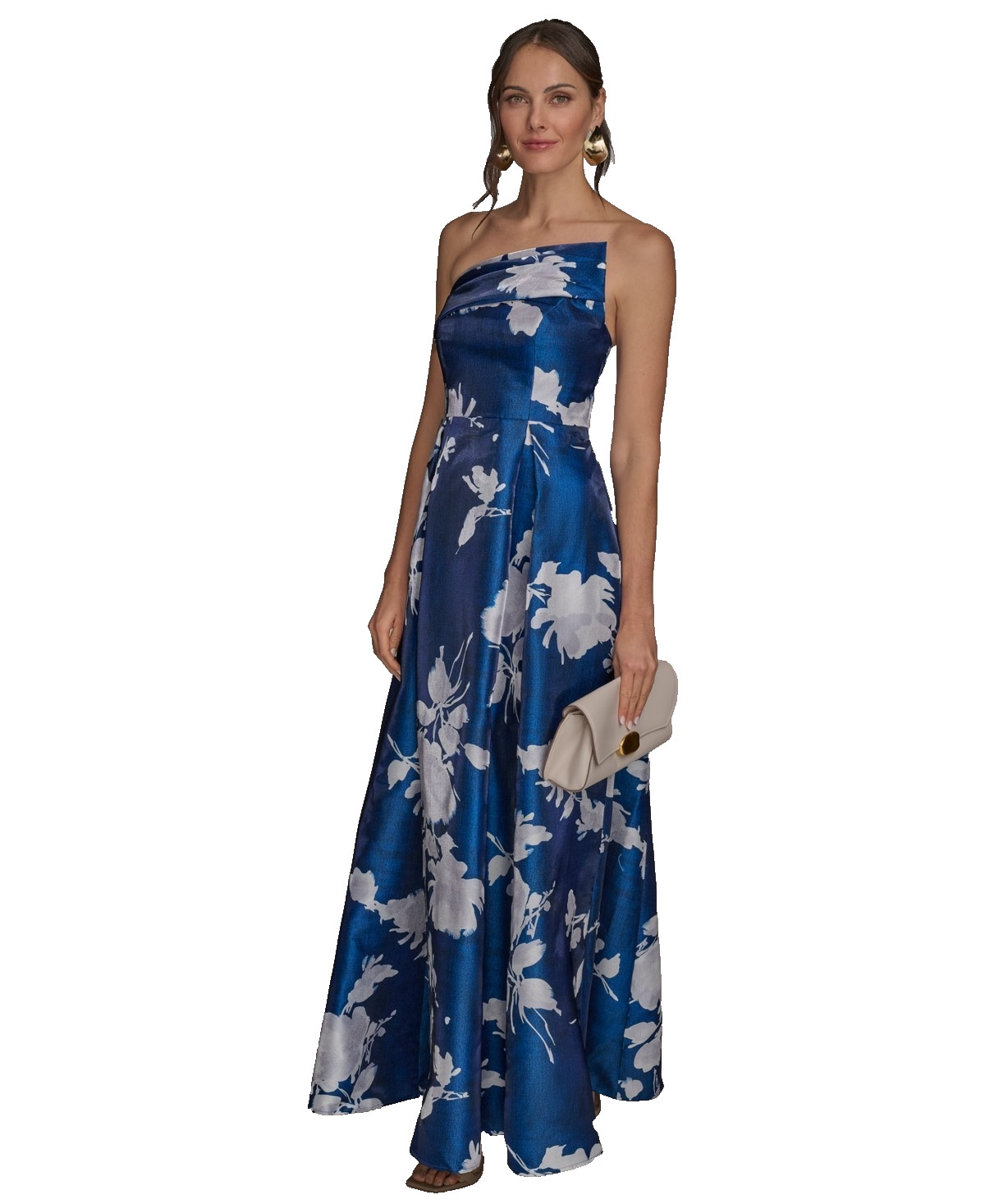Donna Karan New York Strapless Ball Gown 12 Marbella Blue Asymmetrical Pleated