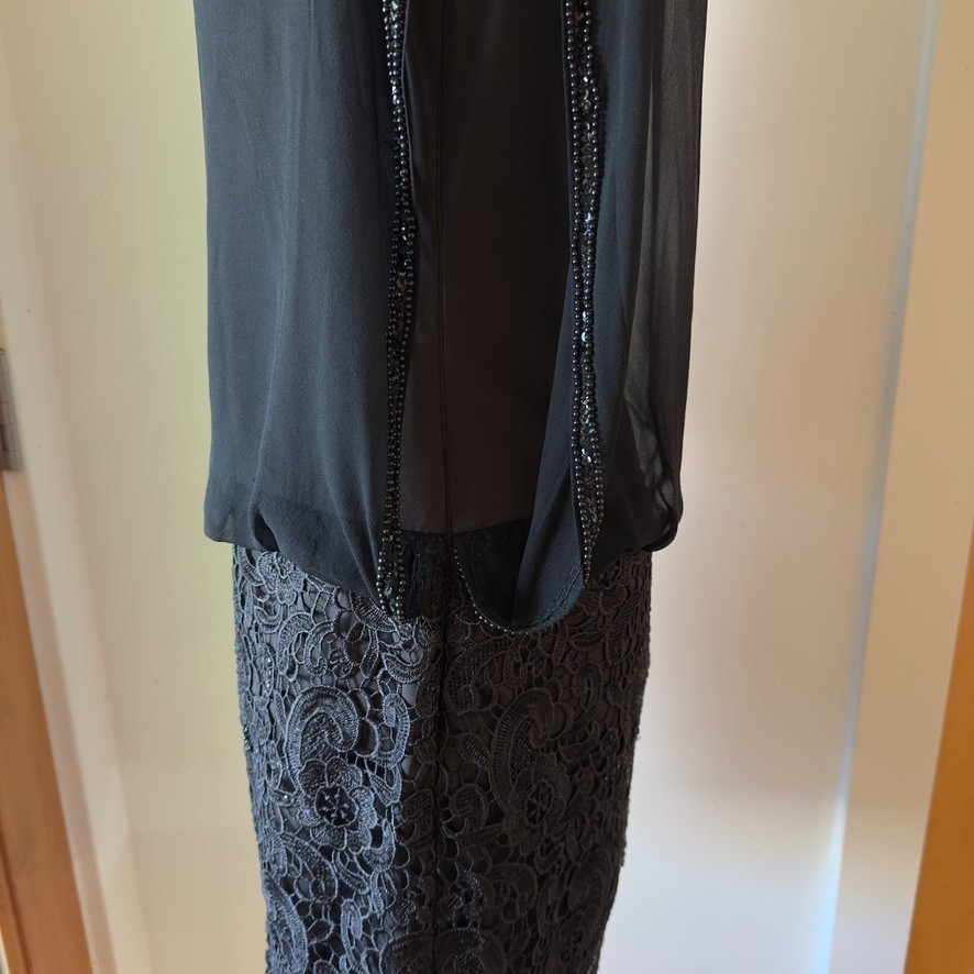 AIDAN MATTOX 100% SILK Chiffon Floral Lace Blouson Cocktail Mini Dress-Black-6