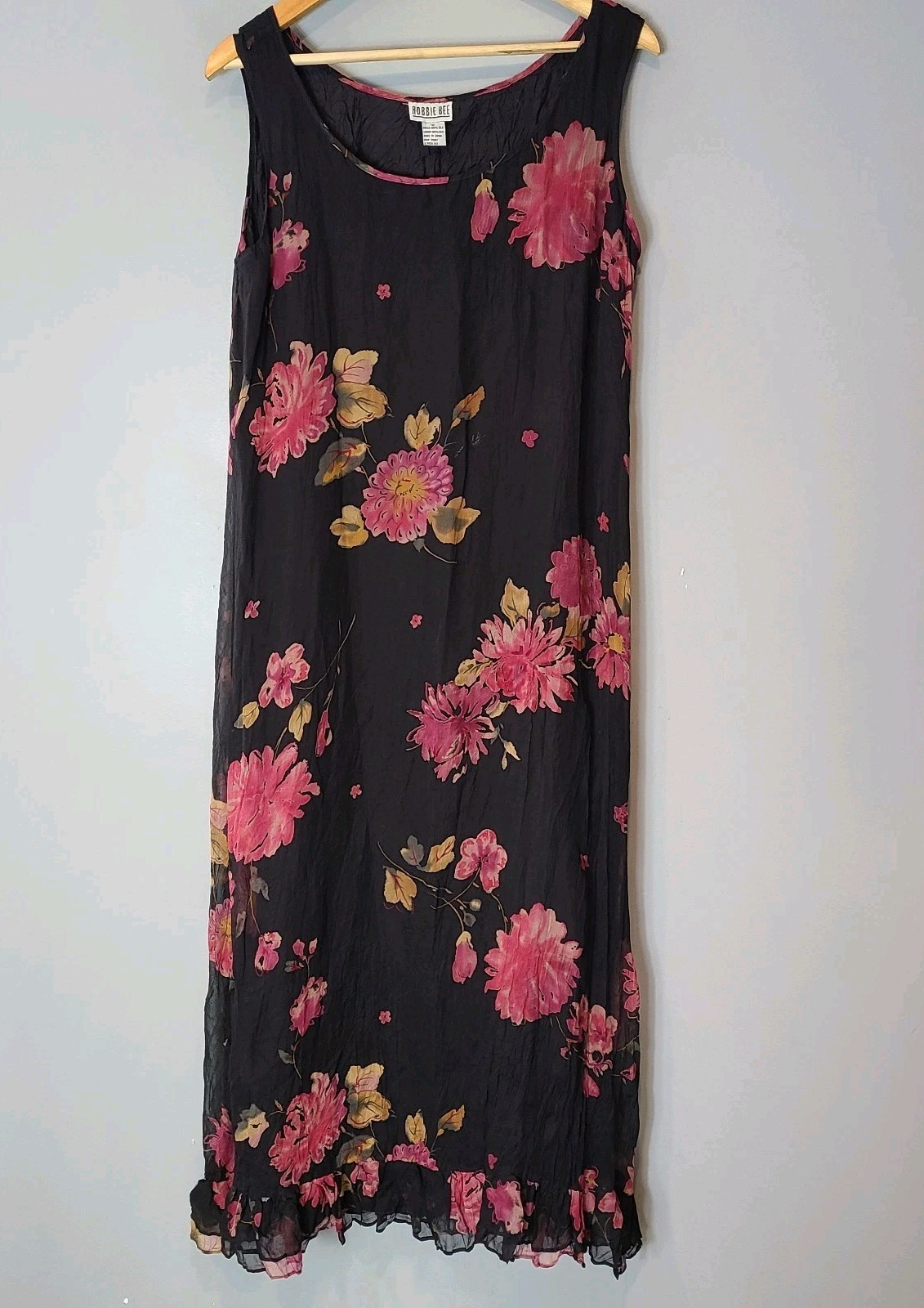 Vtg 100% Silk Maxi Dress Floral Cottage Romantic Sz 10 Luxury Fairy Grunge Goth