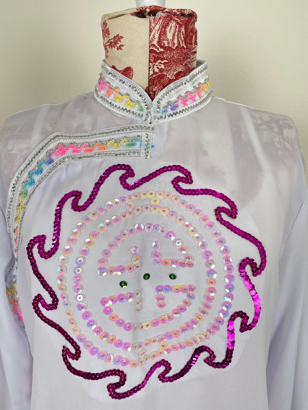 Chinese Dress COLORFUL SEQUIN Holiday New Year Performance Party Costume Sz L ?