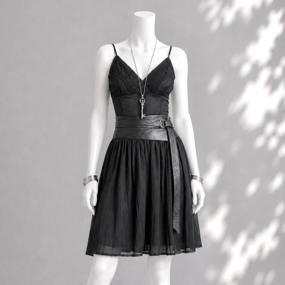 Vintage 90s Y2K Black Mini Dress L Lace Empire Waist Whimsigoth Grunge