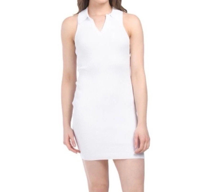 Emory Park Women’s Small White Sleeveless Tie Back Slip On Dress Collared Neck