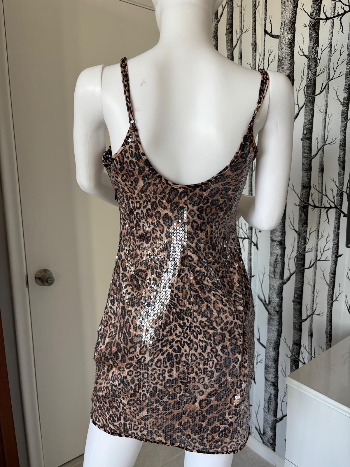 Forever 21 Women’s Brown/Black Leopard Sequin Bodycon Mini Dress L Scoop Party