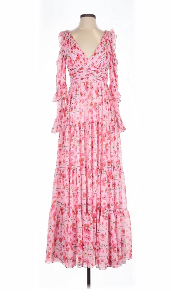 NWT Mac Duggal Ruffle Sleeve Floral Print Dress 55906 Poppy Pink Sz 12 New $595