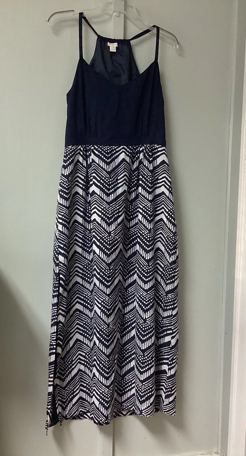 J. Crew Midi Dress Size 10 Petite Halter Polyester Slit Cut Side Zip Navy Lined