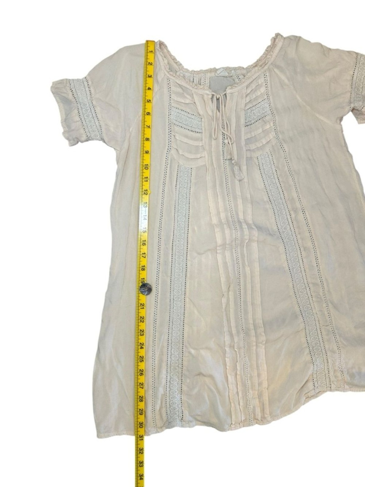 Lagaci Boho Cottagecore Dress Cover Up Peasant Cream Rayon Soft Knit Embroidery
