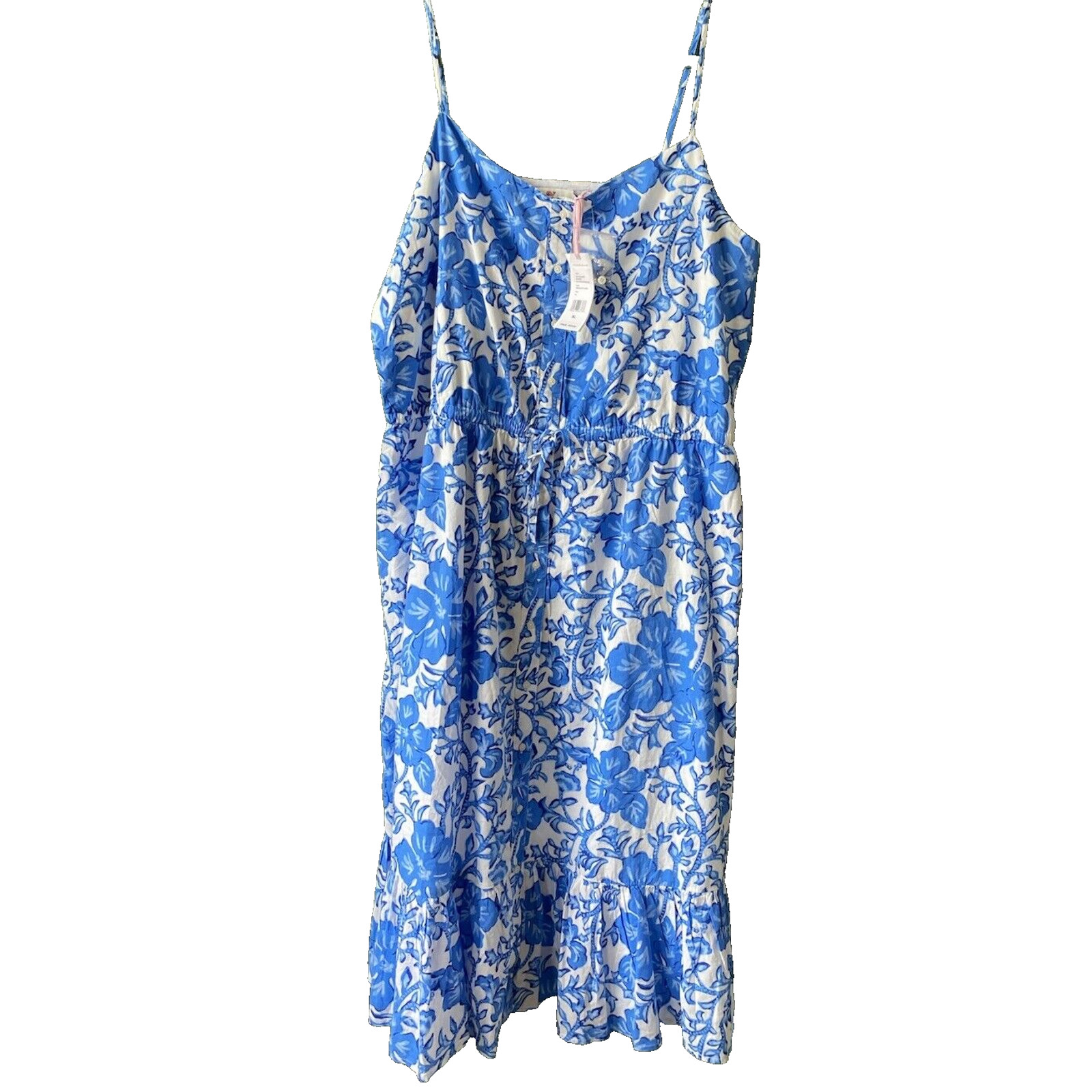 NEW Vineyard Vines Dress Womens XL Blue & White Floral Classic Trad Wife Midi