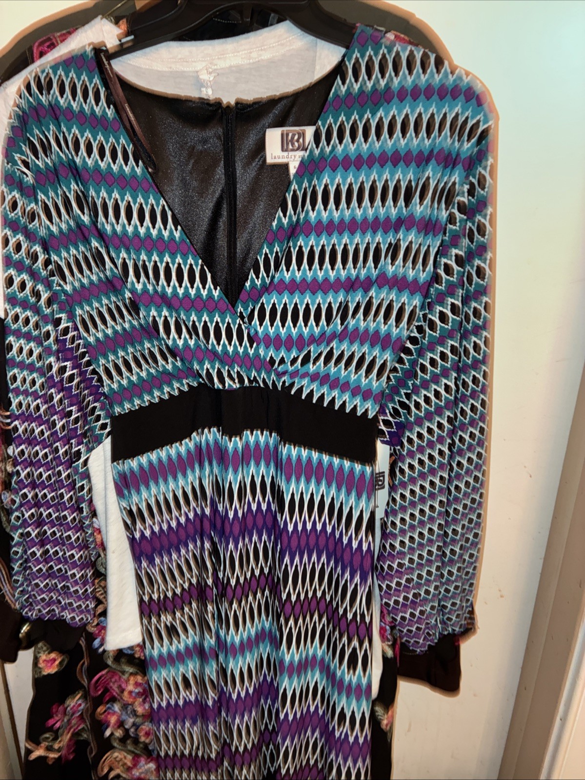 Laundry by Design Purple Teal Black Geometric Print Dress Women’s Size 6 NWT