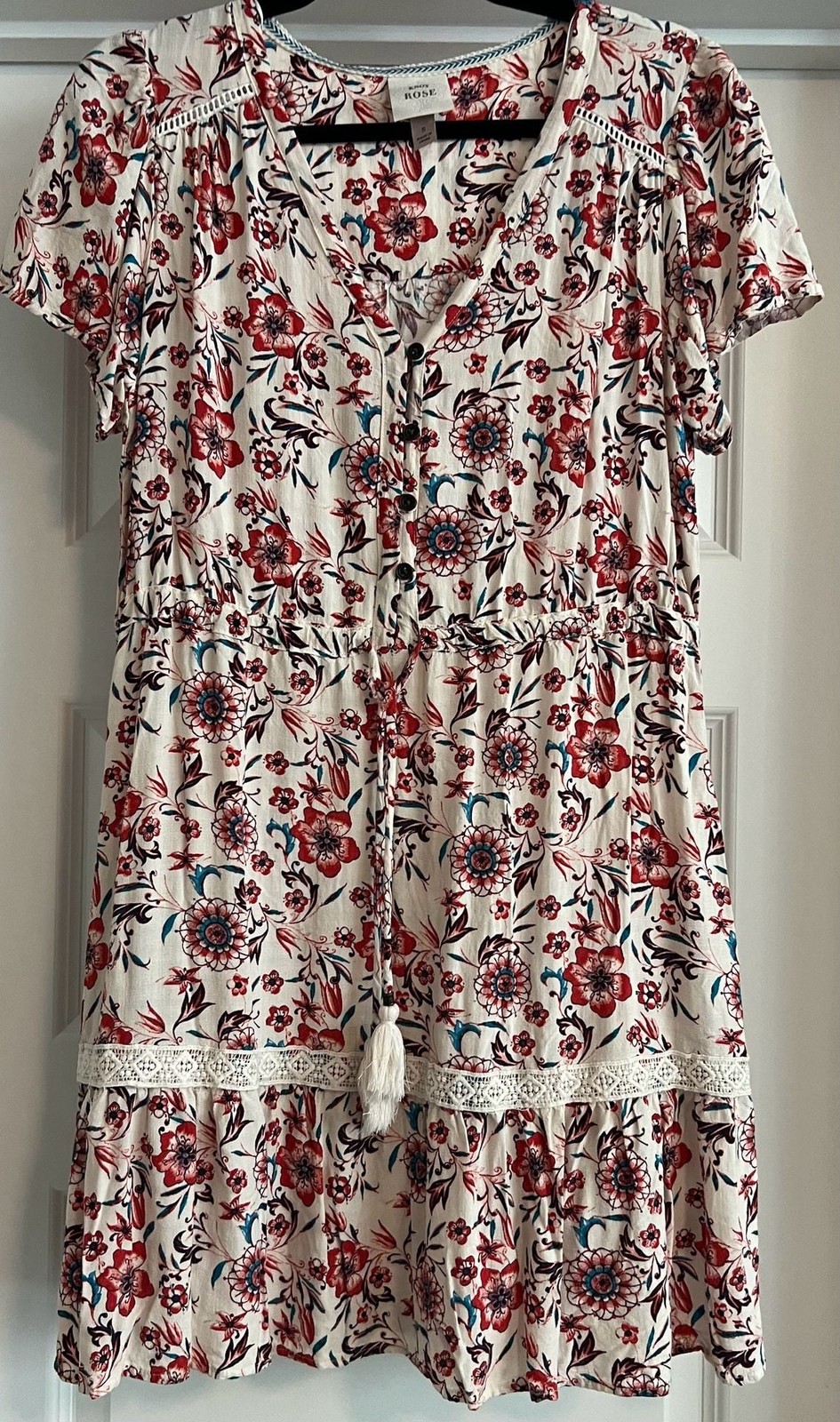 Knox Rose Floral Button-Front Mini Dress with Tassels, Size S