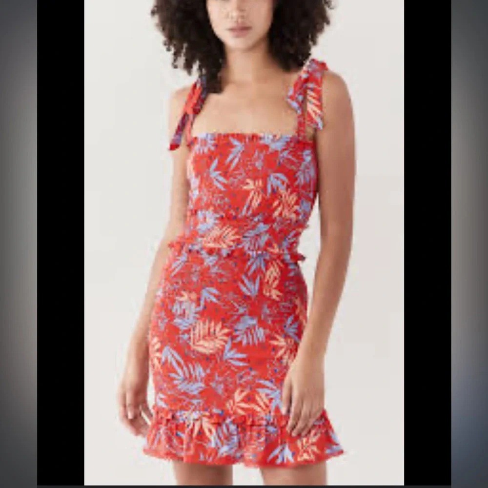 Lost + Wander Still On Vacay Mini Dress Red Sleeveless Size XS Tropical Print